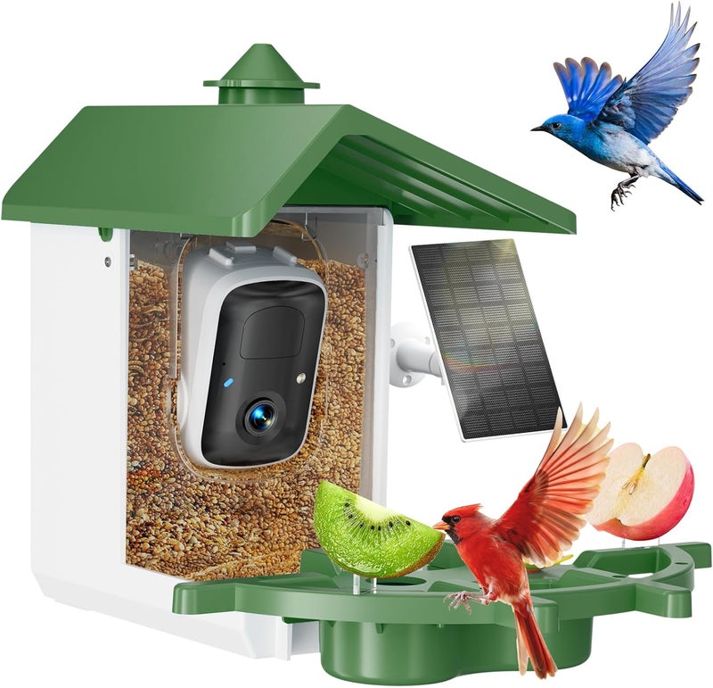 INKCKU Smart Bird Feeder with Camera, Solar Powered WiFi WildBird Watching Camera with AI Bird Recognition, 2K Auto Capture, Vicohome App Alerts, Outdoor Garden Decor Gift for Dad Mom BirdLovers (Green) - Image 1